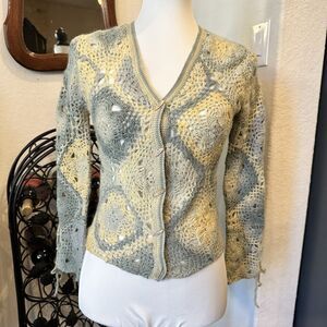 Bibelot Crochet Cardigan granny style womens size small / xs wool cottage core